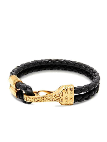 Nialaya Men's Leather Bracelet Men's Black Leather Bracelet with Gold Bali Clasp Lock